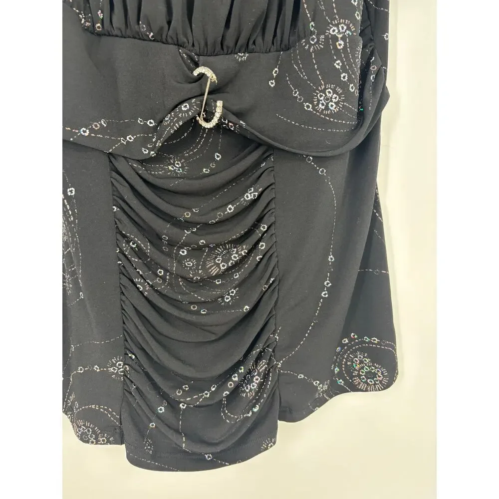 Studio 1940 Blouse Ruched Embellished Rhinestone Stretch Top Black‎ Size Large